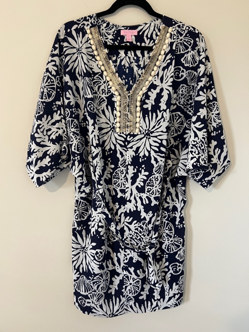 Lilly Pulitzer Navy and White Embellished V‑Neck Tunic Dress